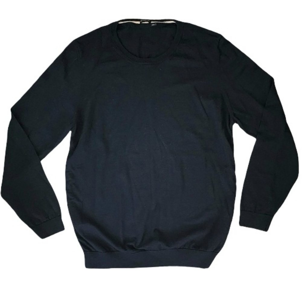 Hugo Boss Navy Crewneck Sweater Finest Italian Yarn‎ Slim Fit Men's Medium